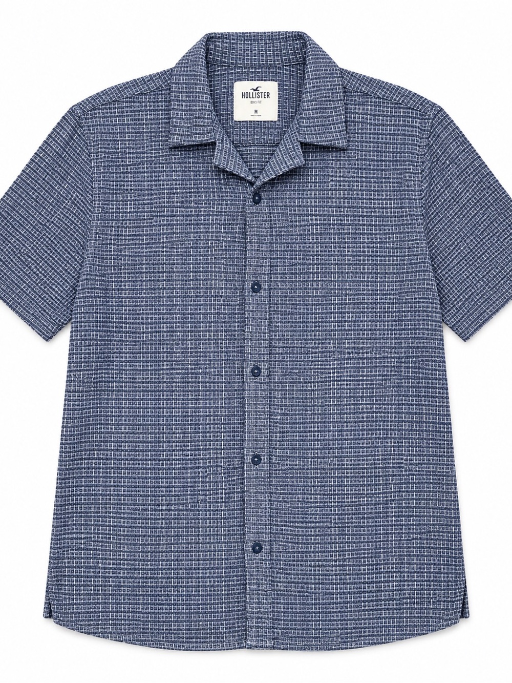 Hollister Men's Navy Textured Short-Sleeve Button-Down Shirt